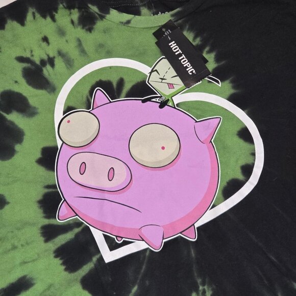 Invader Zim GIR Pig Tie-Dye Crop T-Shirt Sz L Black And Green - Picture 3 of 8
